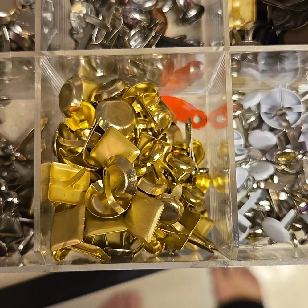 Assorted Metal Fasteners in Organizer Box For Crafts Scrapbooking